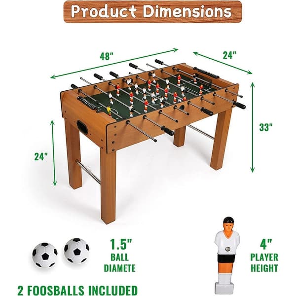 48" Foosball Game Table, Arcade Table Soccer w/ 2 Balls 48"L x 24"W x